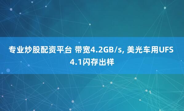 专业炒股配资平台 带宽4.2GB/s, 美光车用UFS 4.1闪存出样